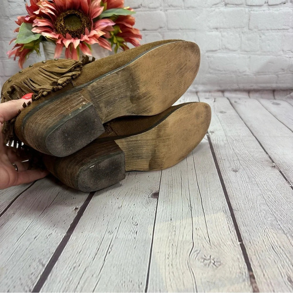 minnetonka brown leather fringe booties sz 7 western boho ankle boots - Picture 4 of 9